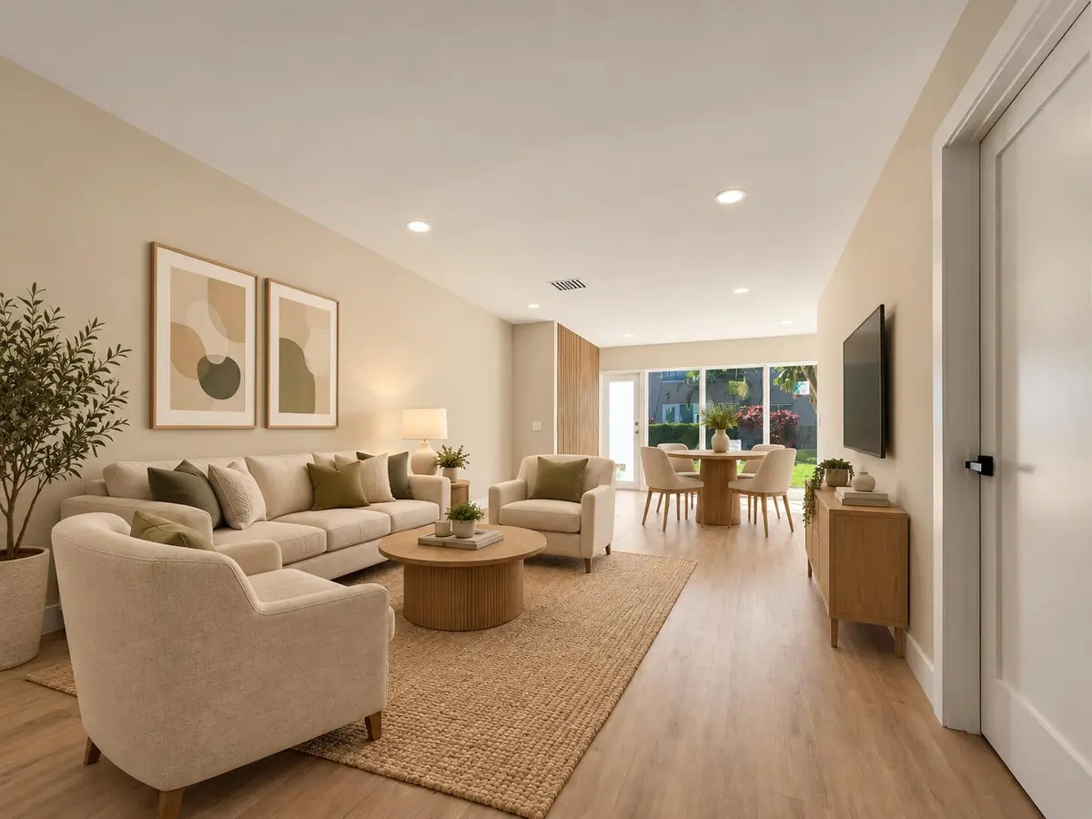 Living/dining at 13924 Vía Flora B, Delray Beach