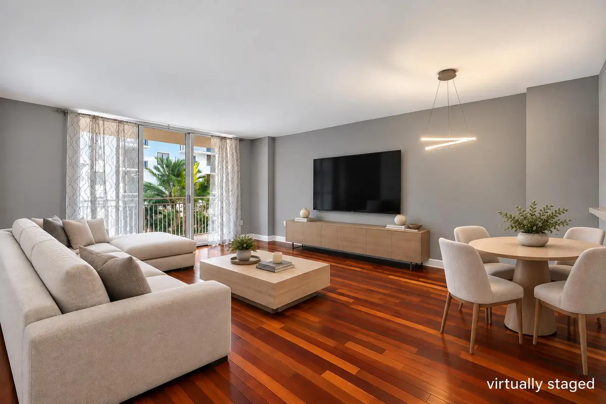 Virtually Staged Modern Living Room at 99 SE Mizner Boulevard 435, Boca Raton