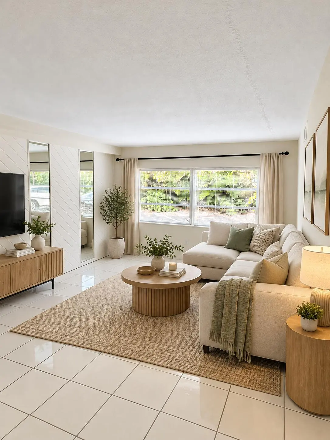 virtually staged living room at 382 E ROYAL PALM Road 0050, Boca Raton