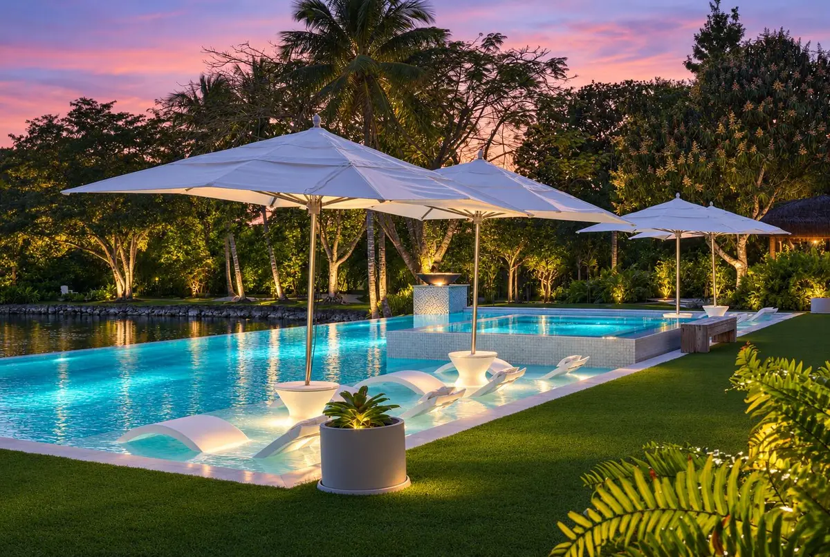 Luxury Estate Pool at Twilight at 13920 Stirling Road, Southwest Ranches