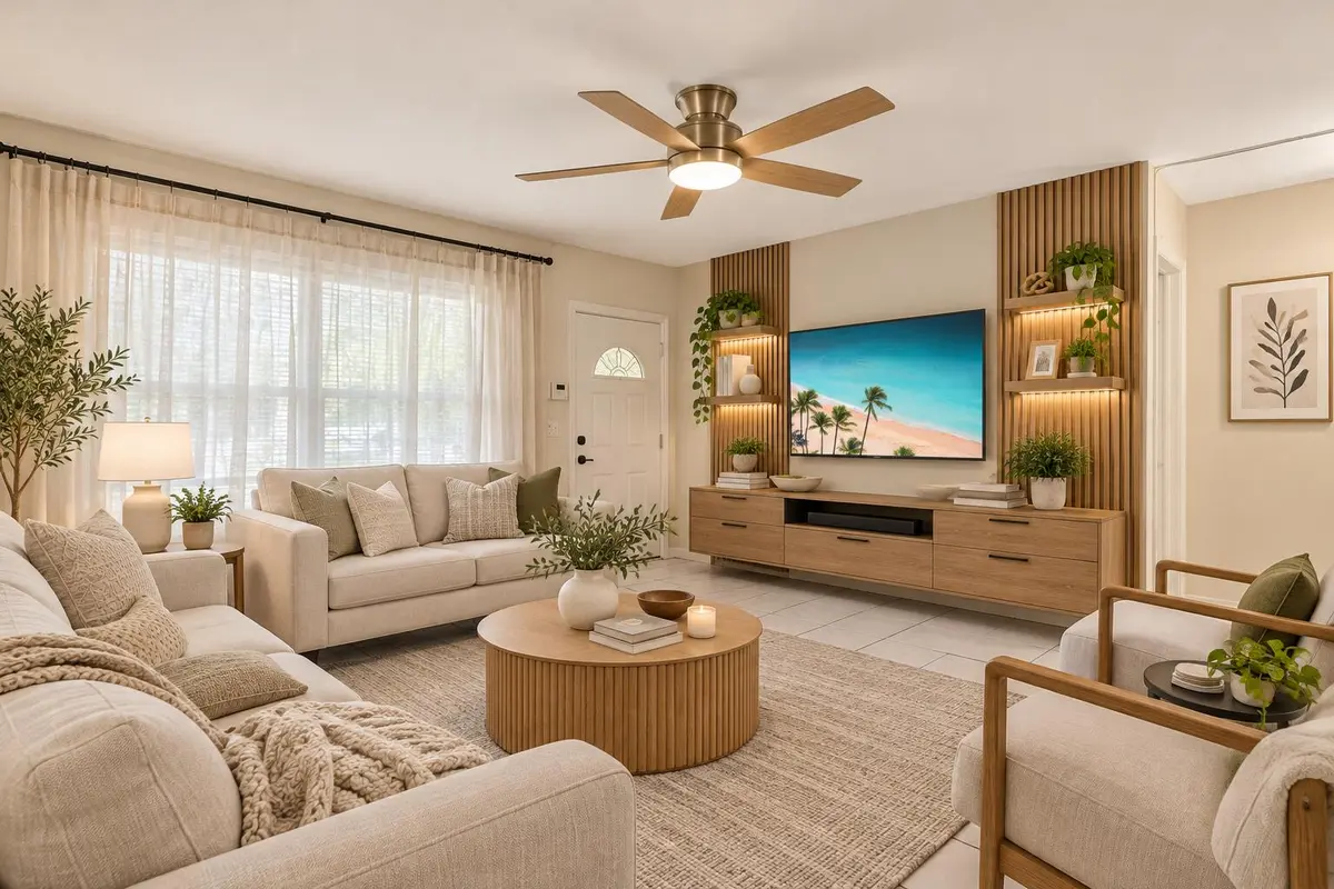 Warm Scandinavian Living Room Retreat at 913 JAMAICAN Drive, West Palm Beach
