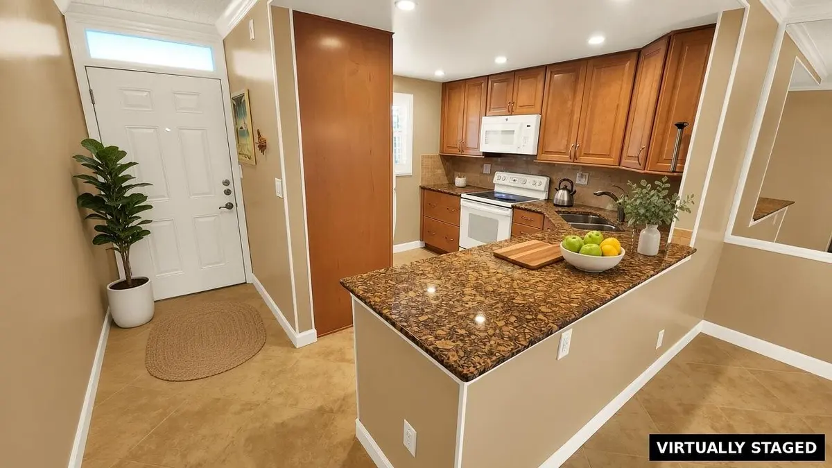 - Virtually Staged Kitchen and Entry at 1541 S OCEAN Boulevard 211, Lauderdale-By-The-Sea