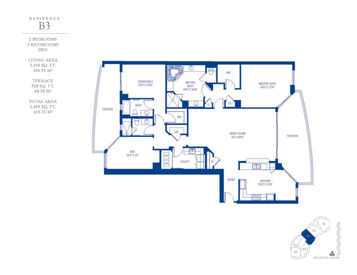 B3 Floorplan. The Ritz Carlton Residence at 2700 N Ocean Drive 2103b, Singer Island