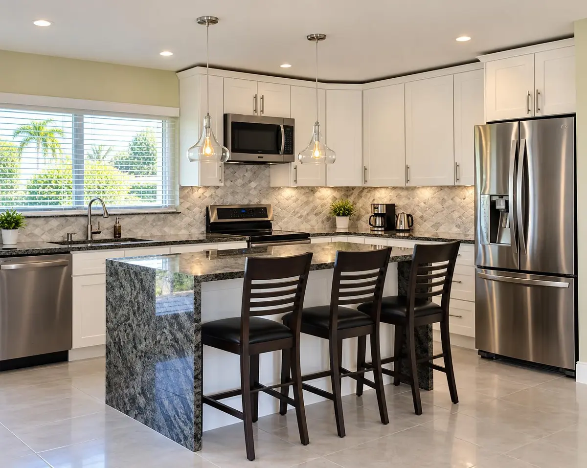 Bright Contemporary Kitchen with Island at 266 SW 12TH Street, Boca Raton