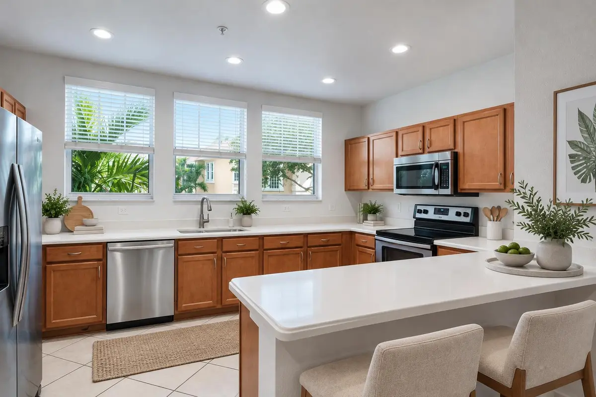 Bright Modern Kitchen with Greenery at 430 AMADOR Lane 6, West Palm Beach