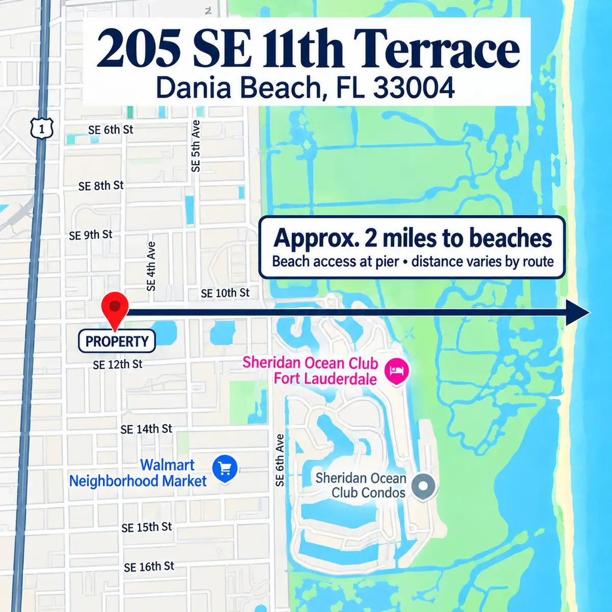 Dania Beach property map at 205 SE 11th Terrace, Dania Beach