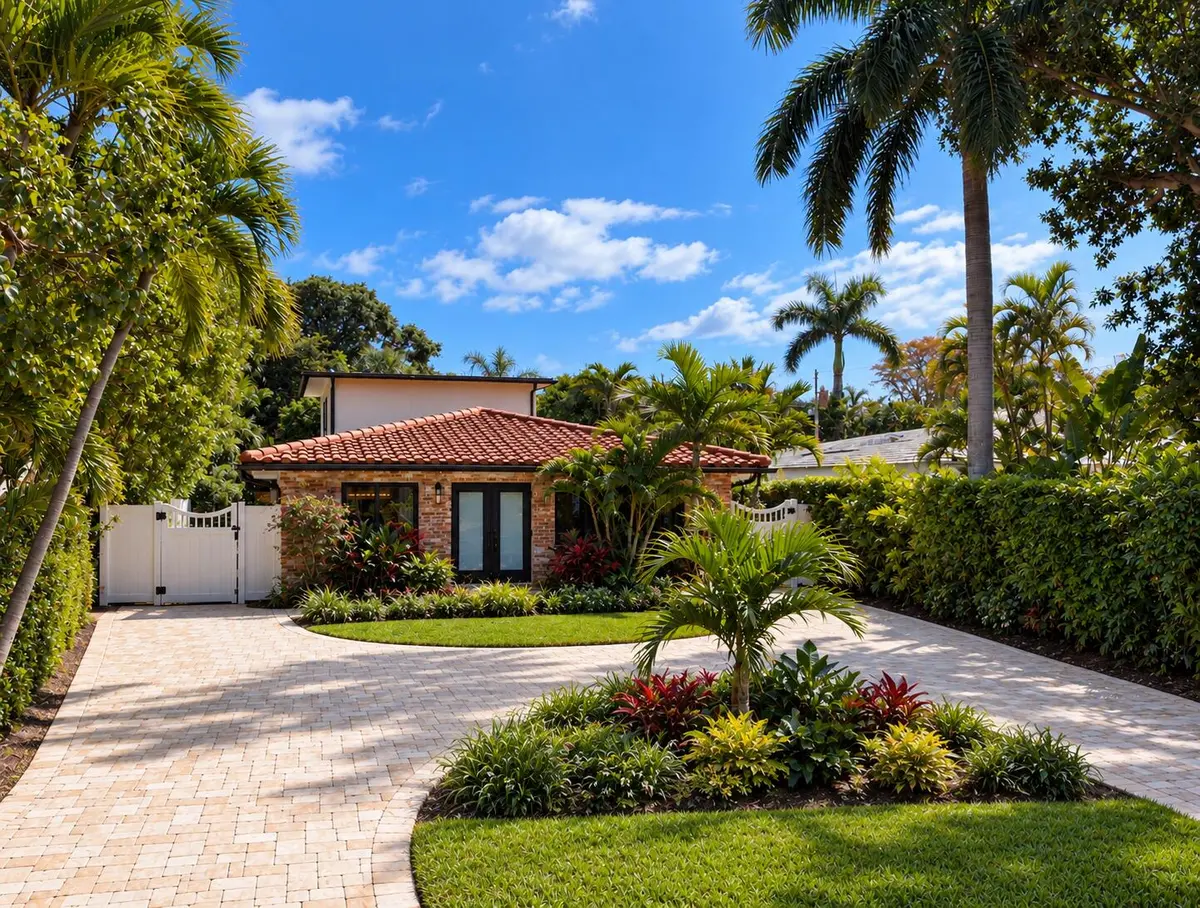 Tropical Mediterranean Home and Driveway at 702 S Atlantic Drive, Lantana