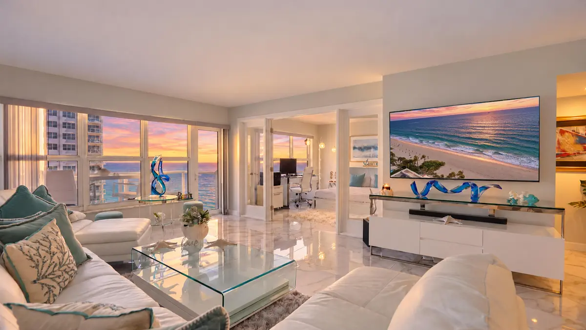 living room -sunrise-full-size at 3500 Galt Ocean Drive 1216, Fort Lauderdale