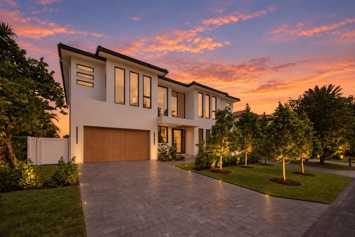 2921 dusk front angle shot of exterior at 2921 NE 23RD Street, Pompano Beach