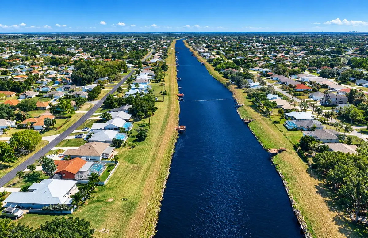 Aerial Canal Neighborhood Panorama at 1636 SW LEXINGTON Drive, Port St. Lucie