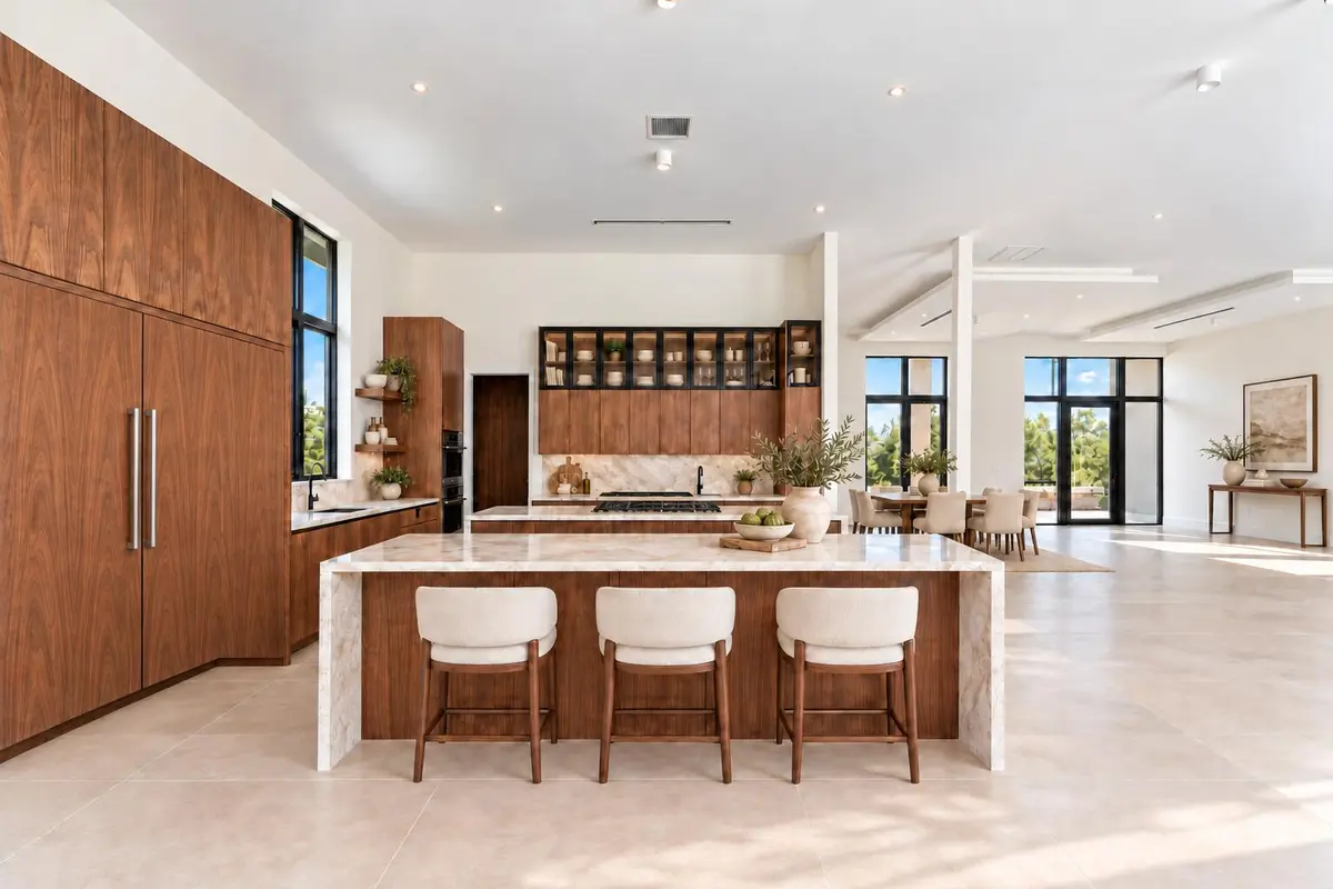 Twin walnut fridge and freezer doors at 18200 SW 50 Court, Southwest Ranches