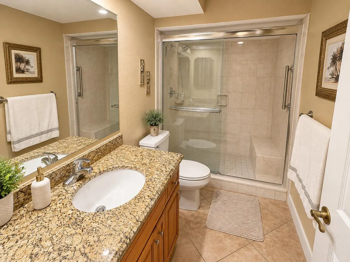 Warm Beige Spa Bathroom at 22765 SW 66TH Avenue 104, Boca Raton