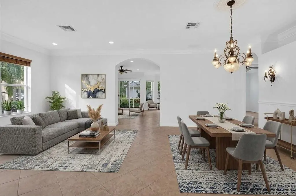 Living Room and Dining Room at 6931 Belmont Shore Drive, Delray Beach