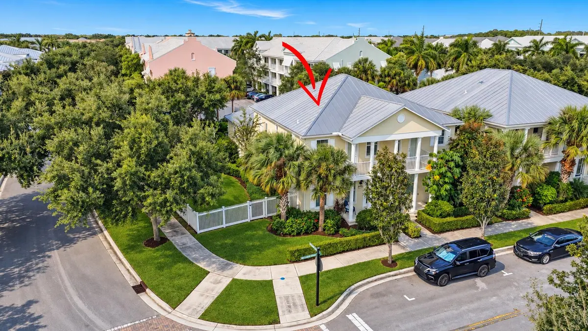 Aerial Coastal Home with Red Arrow at 1043 Key Largo Street, Jupiter