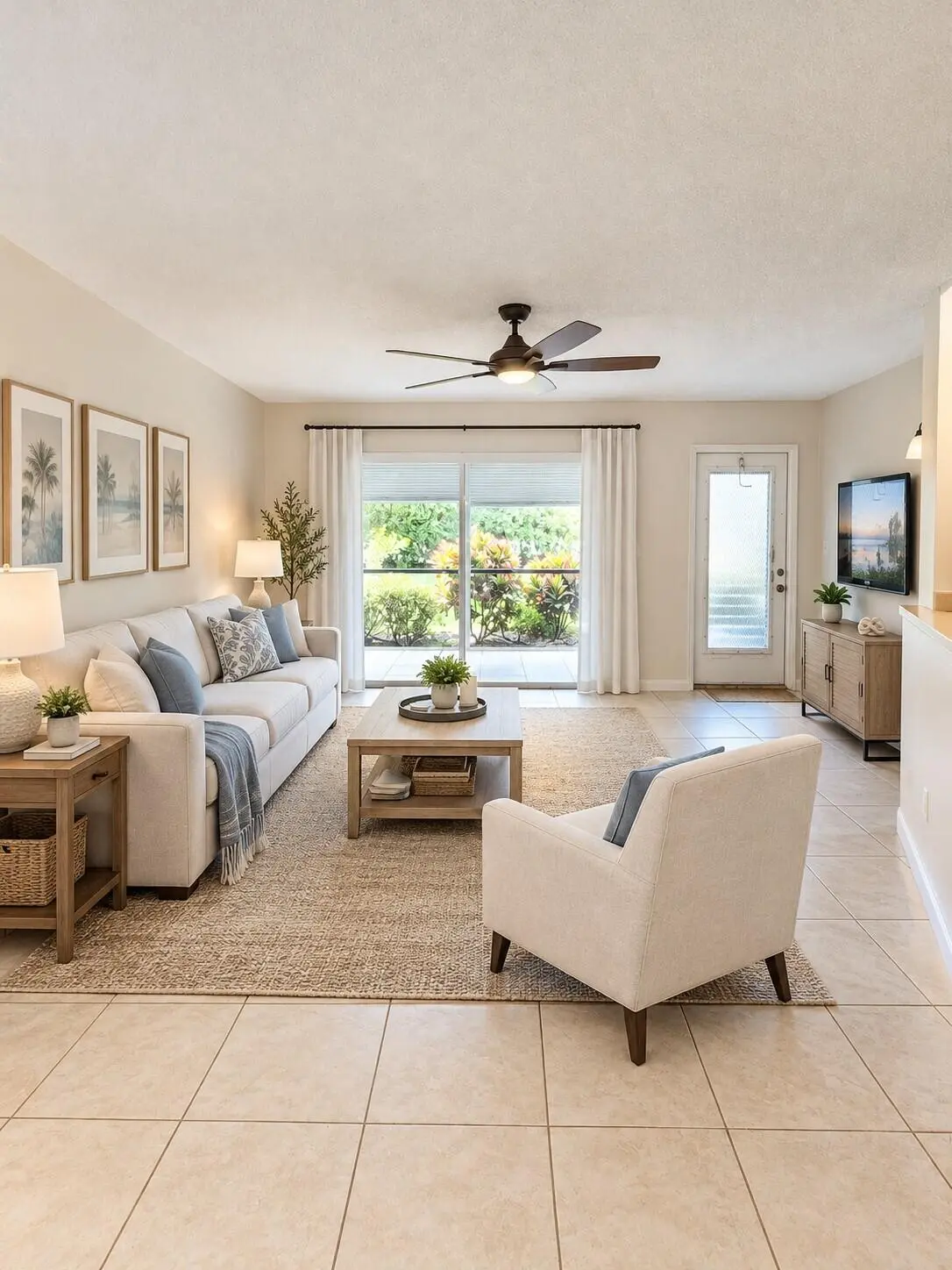 virtually staged living room at 7523 S Oriole Boulevard 104, Delray Beach
