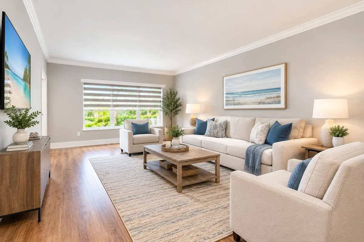 Sunlit Coastal Living Room Retreat at 730 GREENSWARD Court 108-J, Delray Beach