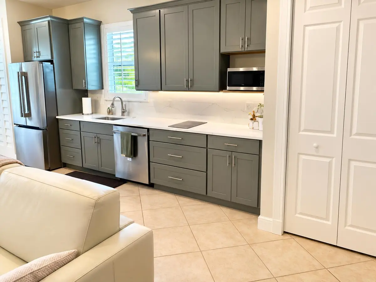 Bright Gray-Green Modern Kitchen at 7844 154th Court, Palm Beach Gardens