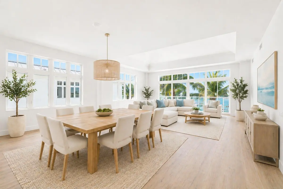 Unit 2104 Dining Area and Family Room at 180 Lake Drive 2104, Palm Beach Shores