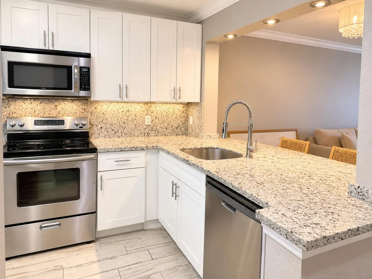 Open kitchen island at 111 Lake Emerald Drive 404, Oakland Park