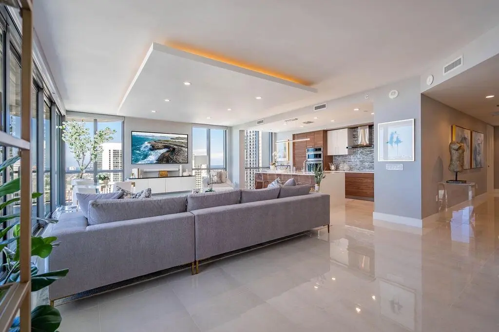 03 Great Room Wide, Natural Light - Copy at 100 E Las Olas Boulevard 3501, Fort Lauderdale