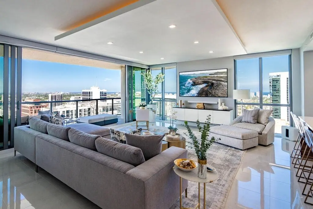04 Great Room and Media Wall, Natural Li at 100 E Las Olas Boulevard 3501, Fort Lauderdale