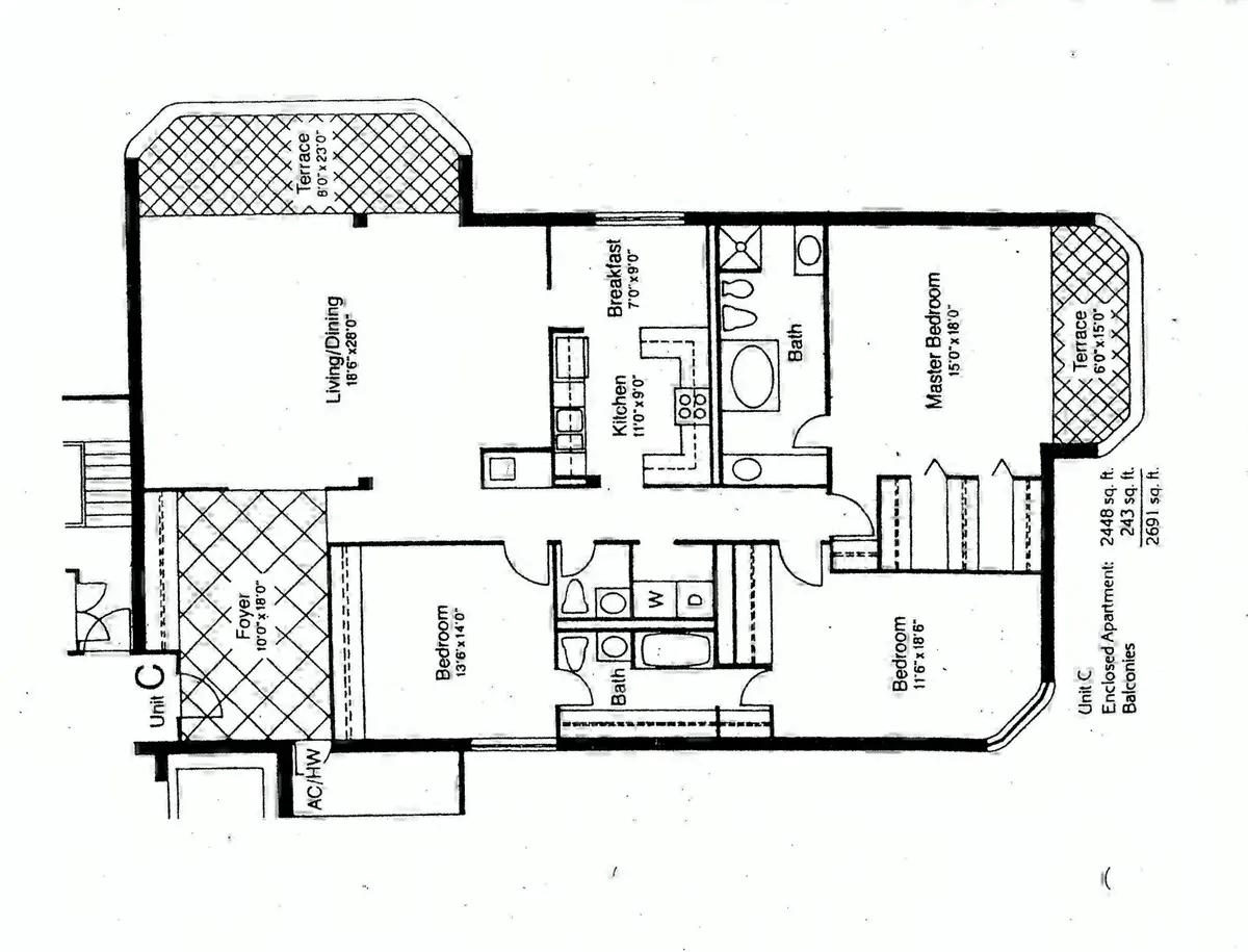 3 BEDROOM FLOOR PLAN at 3407 S Ocean Boulevard 7-C, Highland Beach
