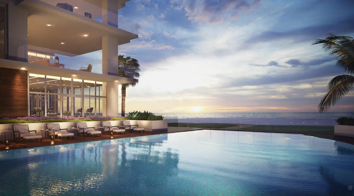 Pool at Dusk at 5000 N Ocean Drive 1701, Singer Island