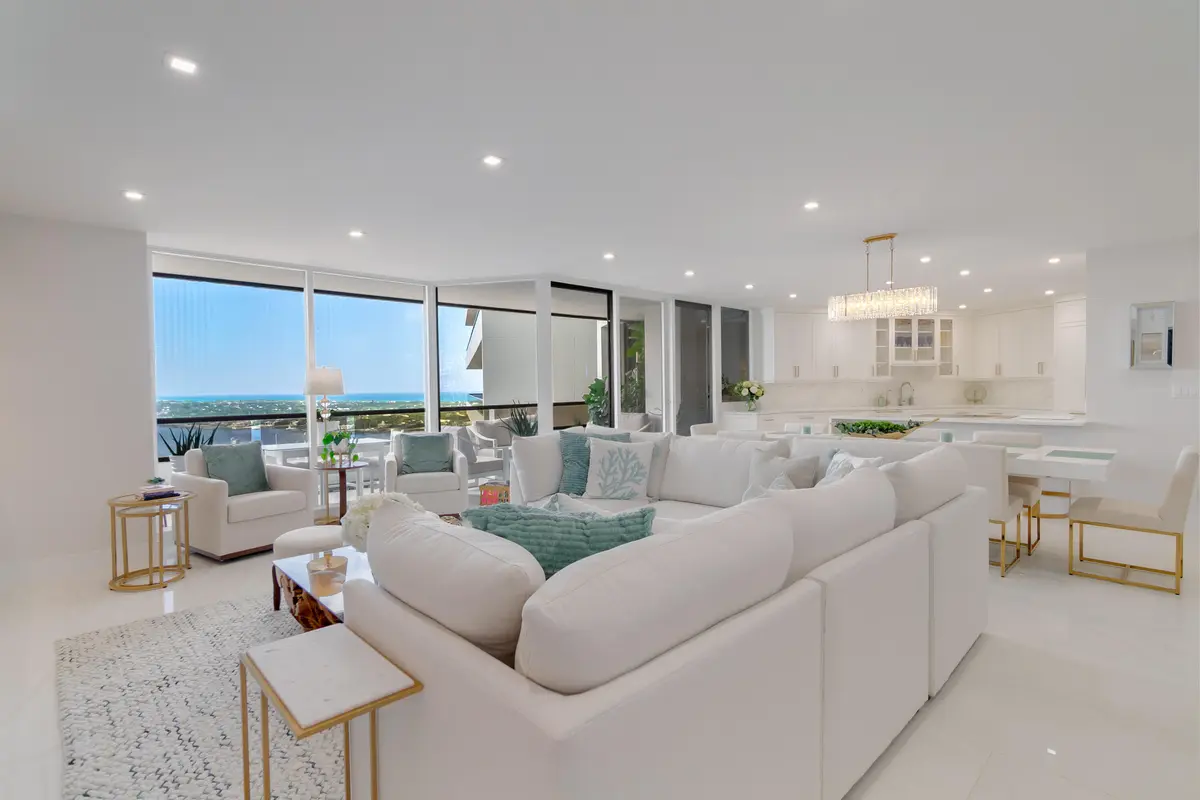 Living Room View to Ocean at 100 Lakeshore Drive 1954, North Palm Beach