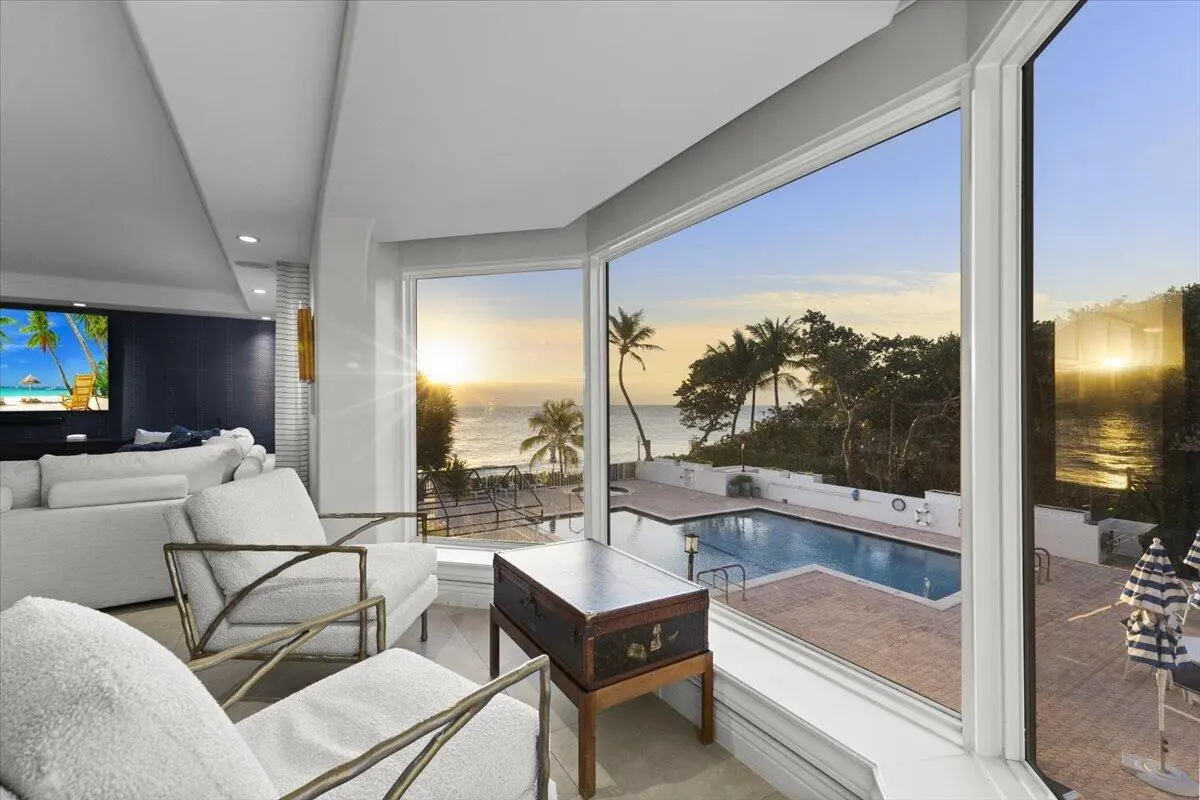 Upper level oceanfront living room at 4605 S Ocean Boulevard 3b, Highland Beach