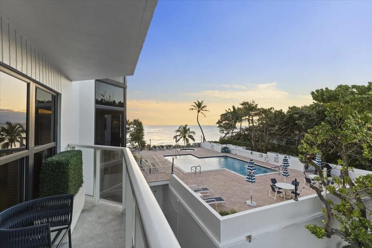 Upper level oceanfront terrace at 4605 S Ocean Boulevard 3b, Highland Beach