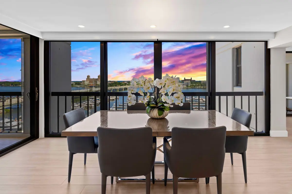 Dining Room Twilight View at 400 N Flagler Drive 1201, West Palm Beach