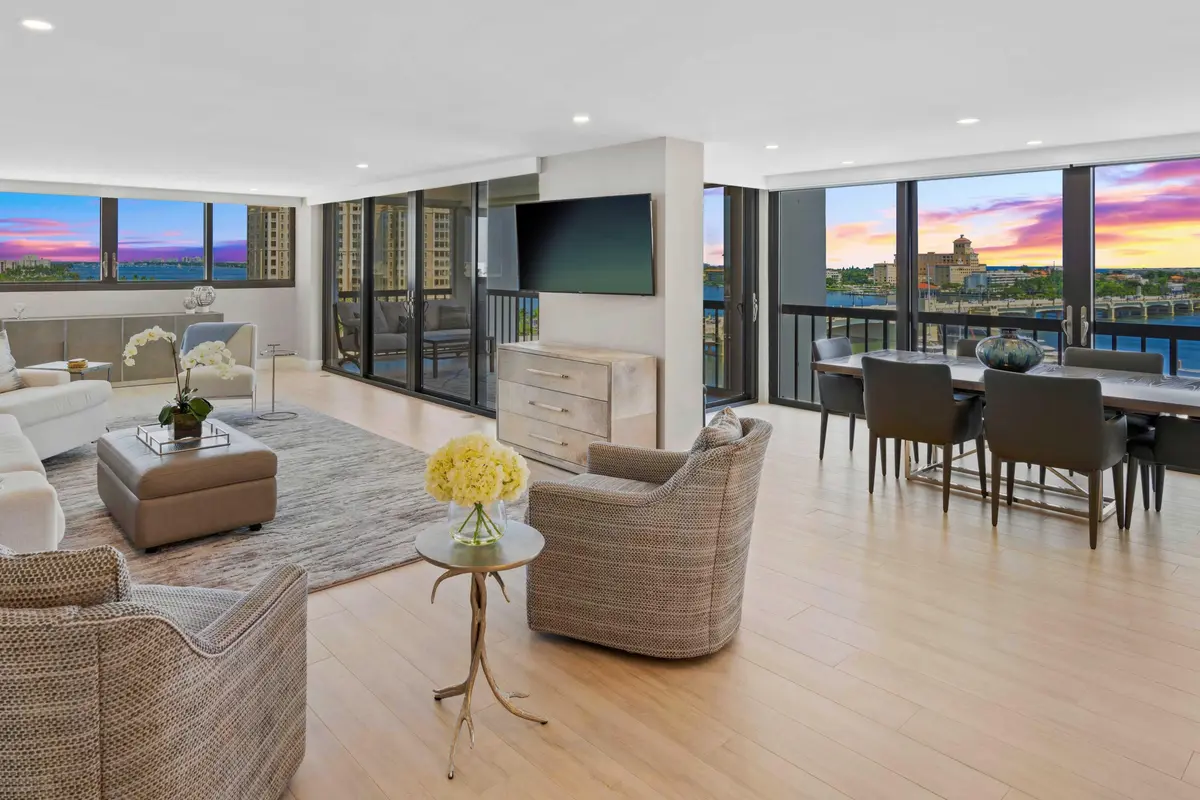 Living-Dining Twilight at 400 N Flagler Drive 1201, West Palm Beach