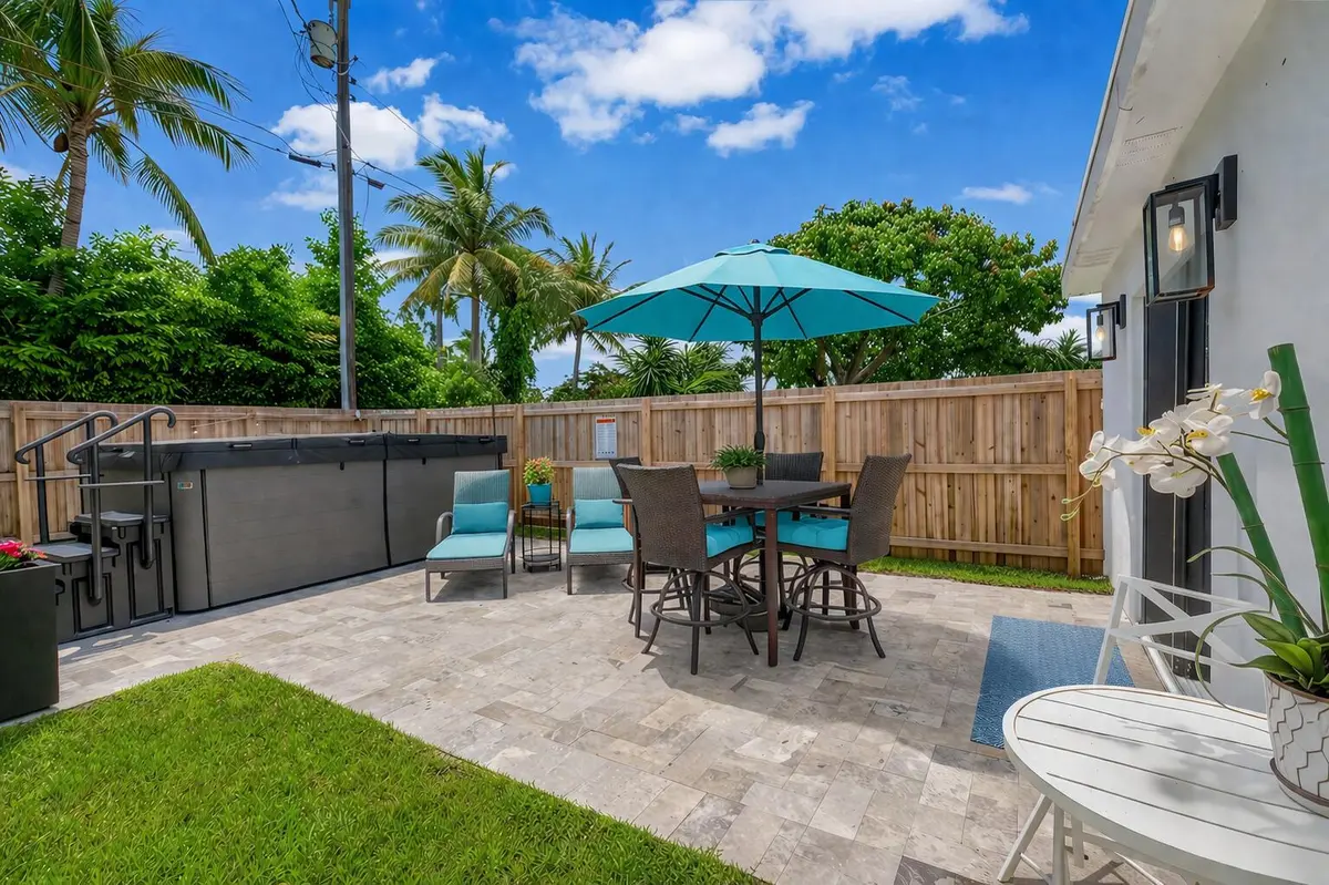 Outdoor space with a swim spa at 201 SE 7th Street, Delray Beach