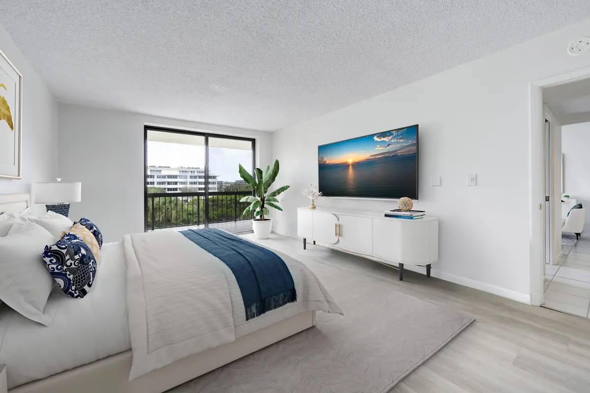 STAGED PRIMARY BEDROOM at 2778 S Ocean Boulevard 206s, Palm Beach