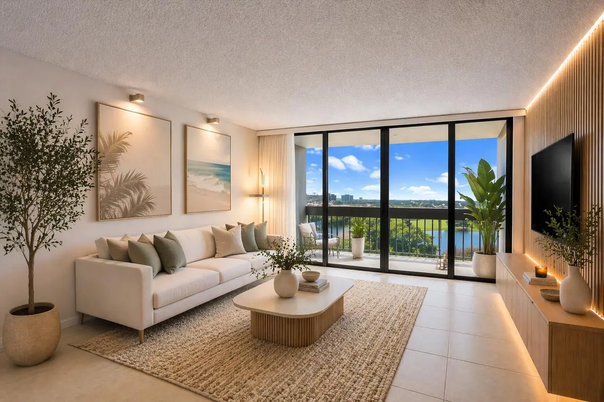 STAGED living rm at 2400 Presidential Way 1005, West Palm Beach