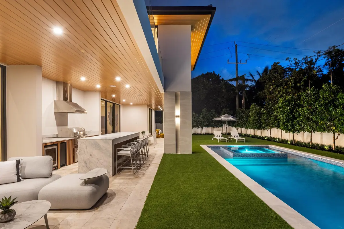 POOL / SUMMER KITCHEN TWILIGHT at 1351 Cocoanut Road, Boca Raton