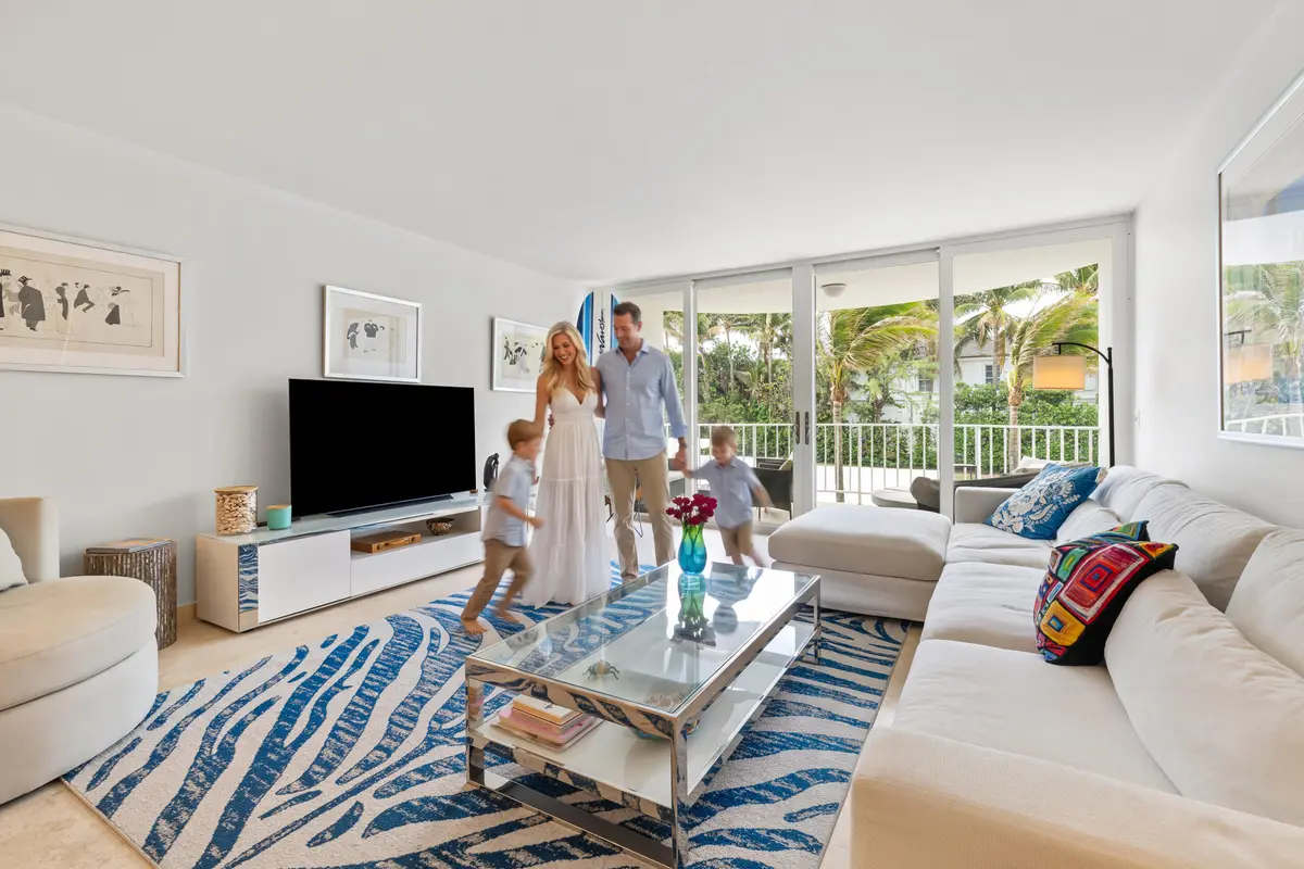 Open layout living room at 2295 S Ocean Boulevard 302, Palm Beach