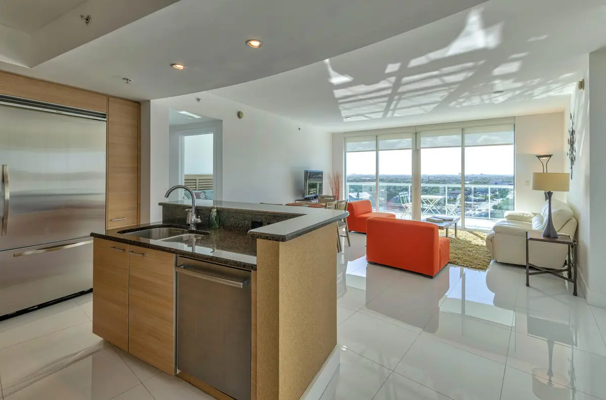 Kitchen to living room at 1 N Ocean Boulevard 913, Pompano Beach