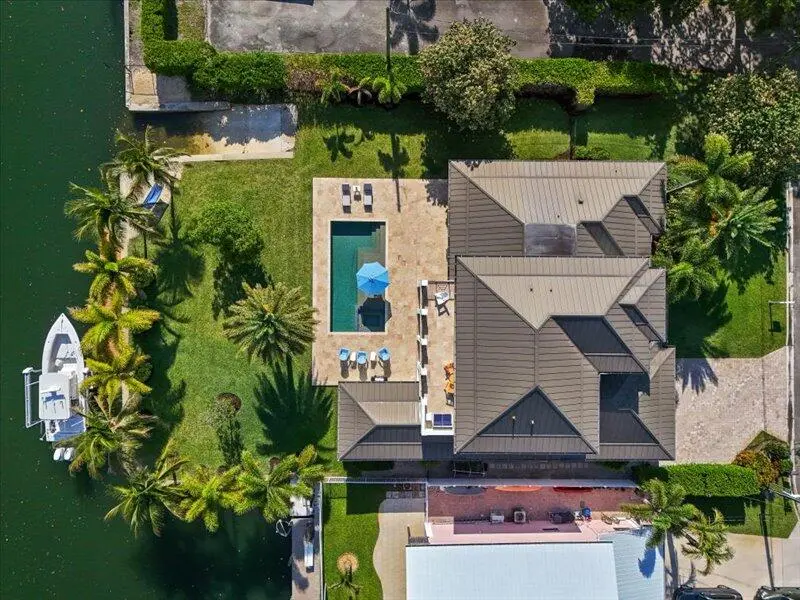 Aerial View of home and dock at 205 Body Court, Jupiter