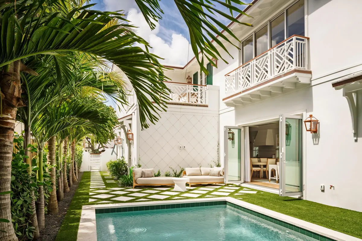 06 - Backyard pool with white balcony, p at 309 Greymon Drive, West Palm Beach