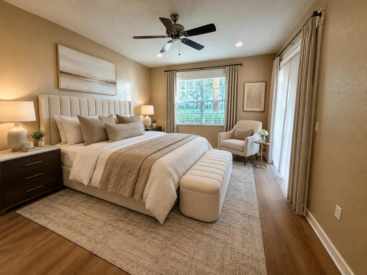 Primary Bedroom staged at 7911 NW 128th Lane 11-c, Parkland