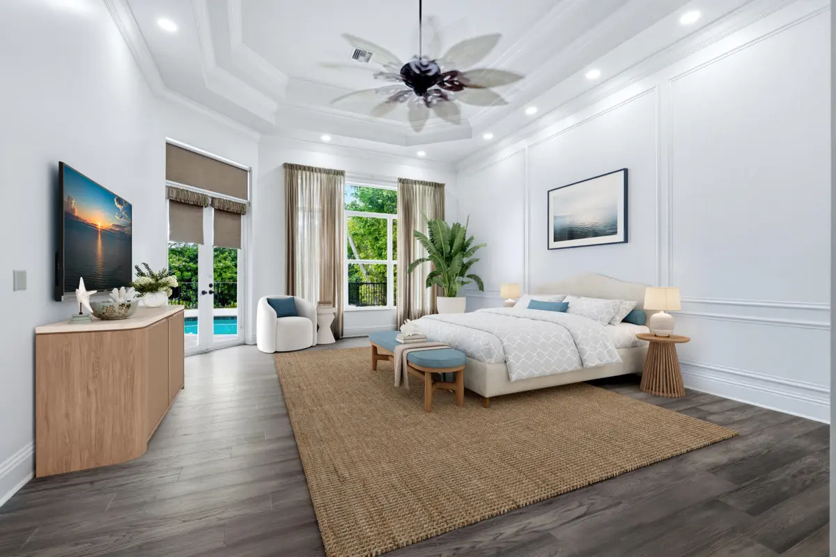 VIRTUAL STAGED PRIMARY BEDROOM at 608 Inlet Road, North Palm Beach