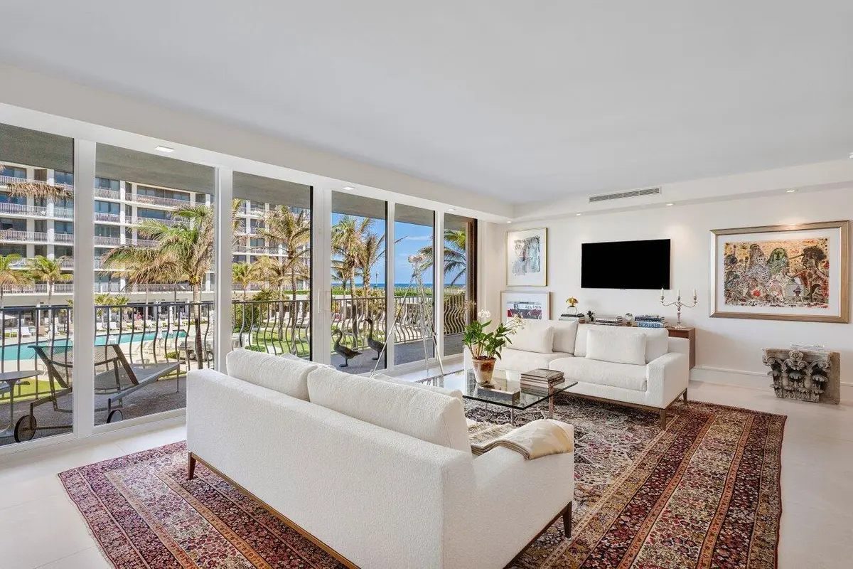 Living Room & Pool View at 2000 S Ocean Boulevard 103, Palm Beach