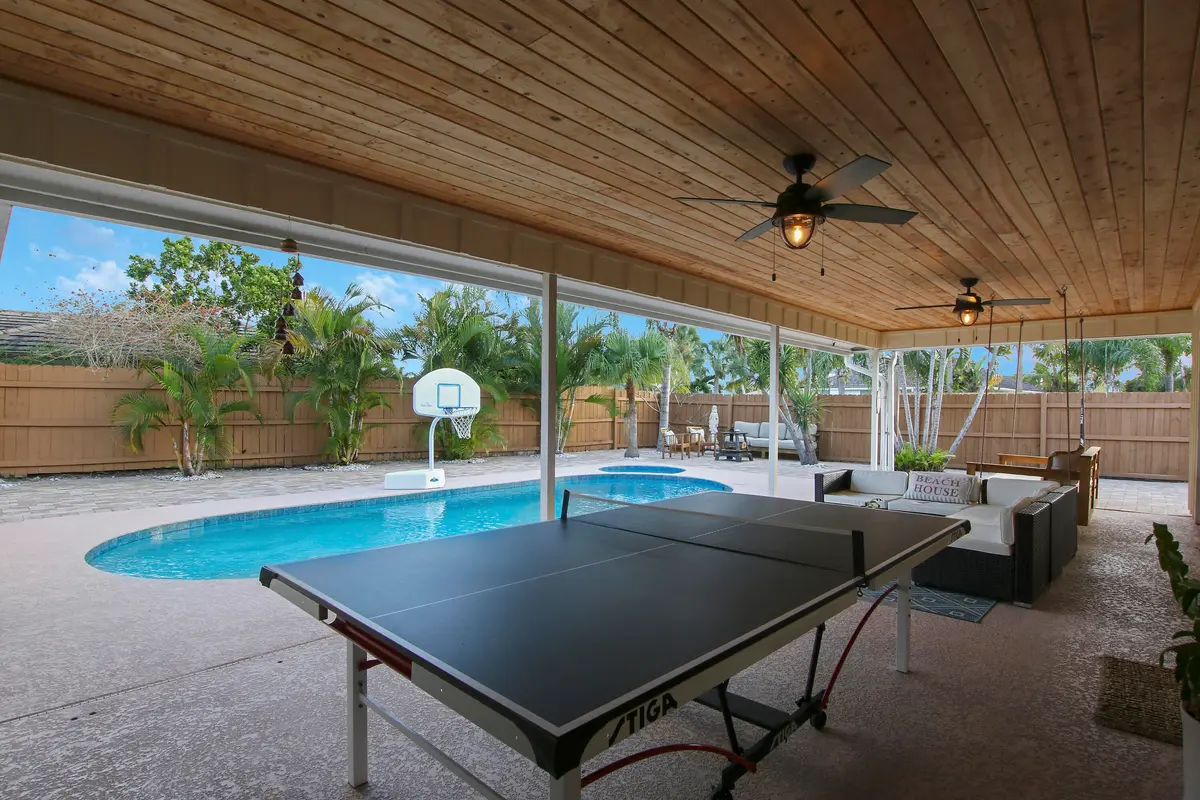 Covered back patio at 30 Chestnut Trail, Tequesta