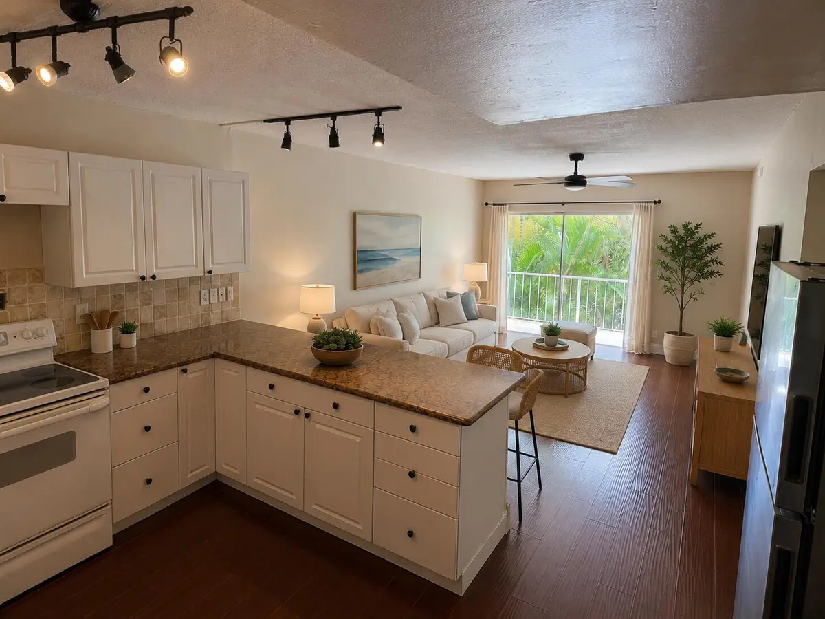 Kitchen staged 2 at 725 Hummingbird Way 210, North Palm Beach