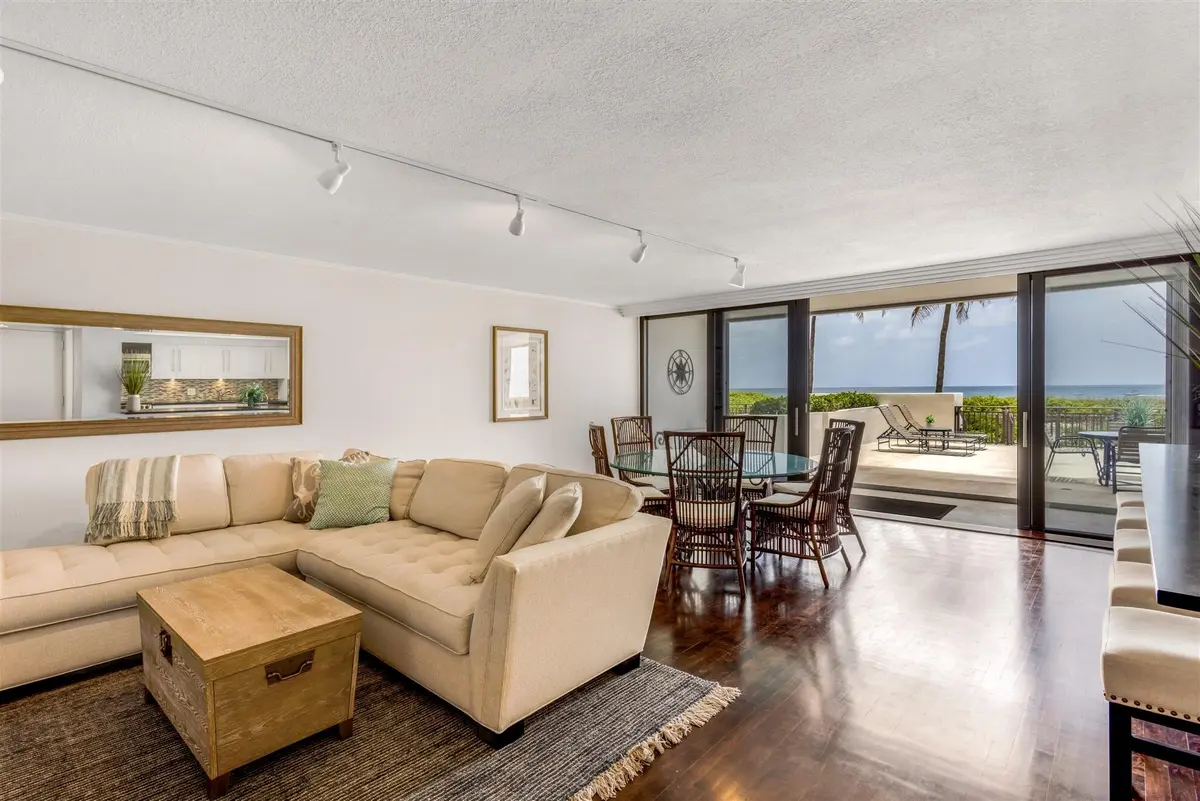 LIVING ROOM TO PRIVATE PATIO & OCEAN at 1800 S Ocean Boulevard Villa E, Boca Raton