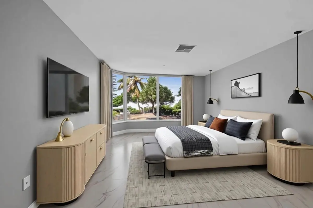Bedroom staged at 1440 S Ocean Boulevard 2c, Lauderdale-By-The-Sea