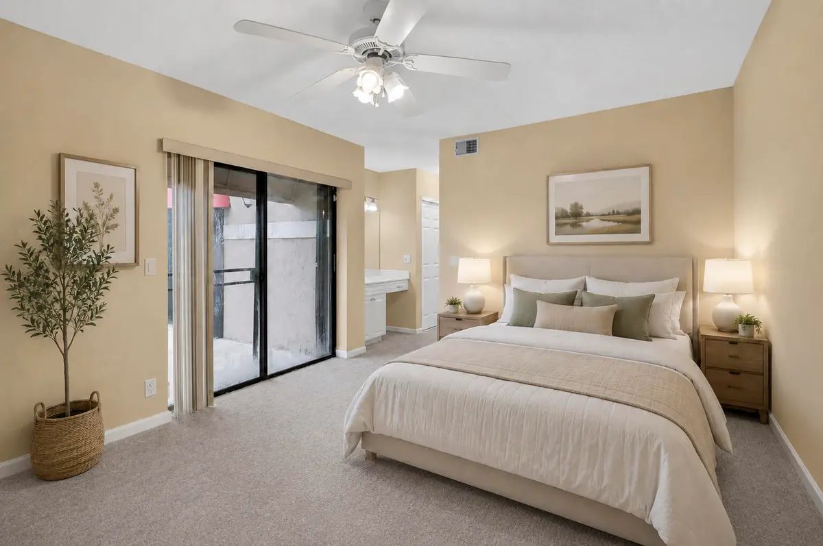 Staged Primary Bedroom at 8230 Severn Drive A, Boca Raton