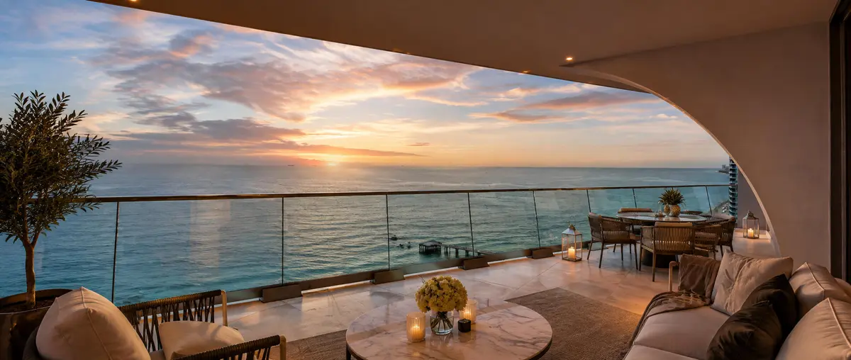 Balcony Sunrise Ocean Terrace Retreat at 16901 Collins Avenue 3002, Sunny Isles Beach