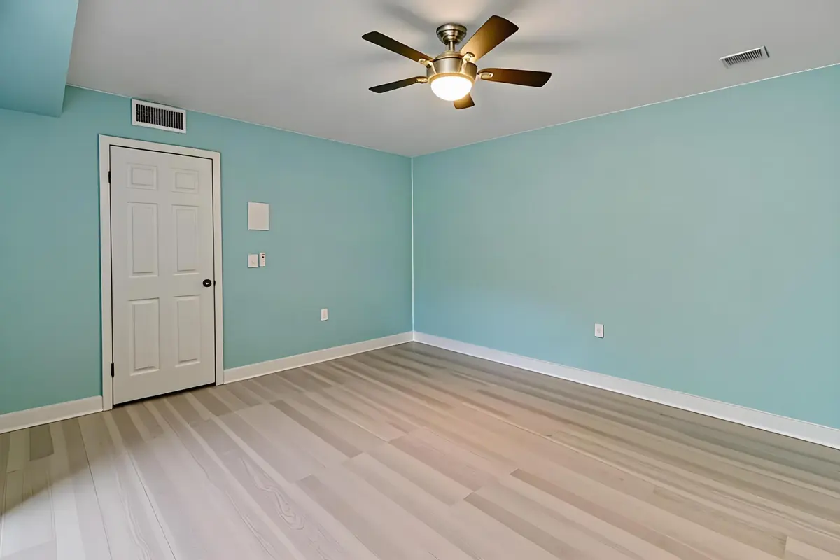Upstairs master bedroom virtually staged at 1901 19th Lane, Palm Beach Gardens